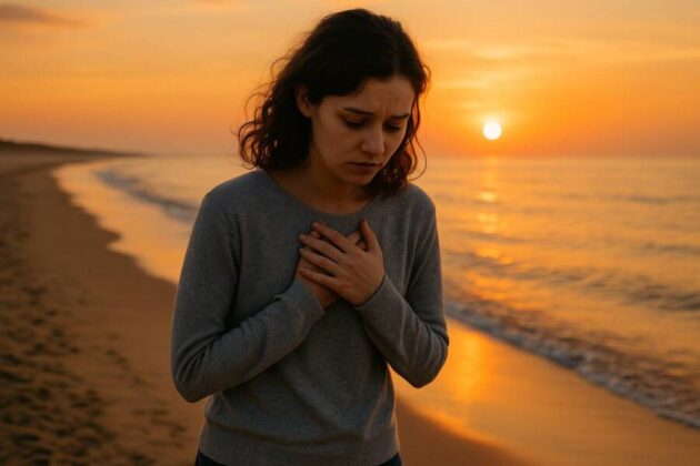 A person experiencing emotional turmoil, symbolized by the Three of Swords