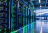 AMD AI Supercomputer in Sweden AMD AI supercomputer concept with GPU server racks illuminated in blue and green inside a Swedish data center.
