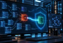 Gemini 4 Carbon: What Google’s New AI Model Means for Cybersecurity and Software Engineering AI-assisted cybersecurity engineering workstation showing software vulnerability analysis and a protected code module inside a digital shield.