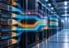 Oracle Acceleron Networking: How RDMA and Smart Failover Could Improve AI Cloud Reliability Data center network racks with blue and amber data paths rerouting around a failed connection, illustrating resilient AI cloud networking.